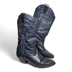 Laredo Women’s Size 6M Blue Leather Western Cowboy Boots Vintage Pull On
